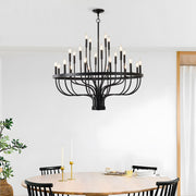 24-Light Modern Suspended Farmhouse Chandelier For Dining Room, Bedroom, Living Room - Black (Bulbs Not Included)