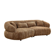 Modern Sectional Curved Sofa, Textured Fabric, Upholstered 4-Seat Comfort For Living Room - Brown
