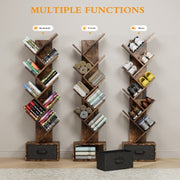 9 Tier Free Standing Tree Bookshelf With Drawer For Home Office, Living Room, Bedroom - Rustic Brown