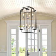 8 Lights Lantern Tiered Chandelier, Industrial Farmhouse Chandelier - Black (Bulbs Not Included)