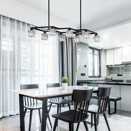 Matte Black Crystal Chandelier For Dining Room, Living Room, Bedroom, Kitchen, Hallway (8 Bulbs Included)