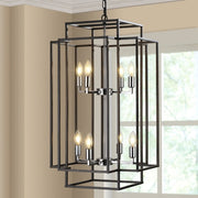 8 Lights Lantern Tiered Chandelier, Industrial Farmhouse Chandelier - Black (Bulbs Not Included)