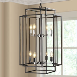8 Lights Lantern Tiered Chandelier, Industrial Farmhouse Chandelier - Black (Bulbs Not Included)