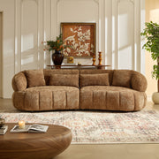 Modern Sectional Curved Sofa, Textured Fabric, Upholstered 4-Seat Comfort For Living Room - Brown