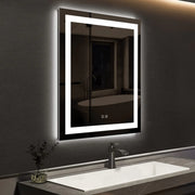 LED Bathroom Mirror 28 x 20 Inches with Front and Backlit, Anti-Fog, Dimmable Light