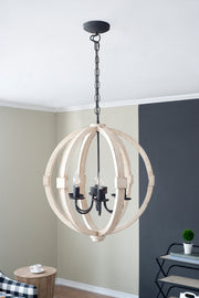 6 Light Wood Chandelier With Adjustable Chain For Kitchen, Dining Hall Entrance (Bulbs Not Included)