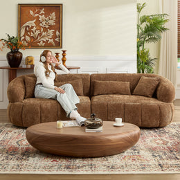 Modern Sectional Curved Sofa, Textured Fabric, Upholstered 4-Seat Comfort For Living Room - Brown