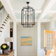 8 Lights Lantern Tiered Chandelier, Industrial Farmhouse Chandelier - Black (Bulbs Not Included)