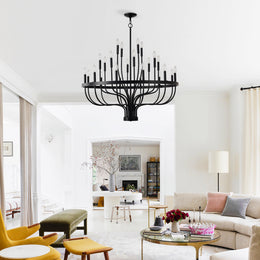 24-Light Modern Suspended Farmhouse Chandelier For Dining Room, Bedroom, Living Room - Black (Bulbs Not Included)