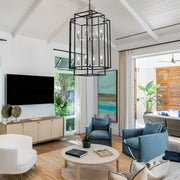 8 Lights Lantern Tiered Chandelier, Industrial Farmhouse Chandelier - Black (Bulbs Not Included)