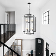 8 Lights Lantern Tiered Chandelier, Industrial Farmhouse Chandelier - Black (Bulbs Not Included)