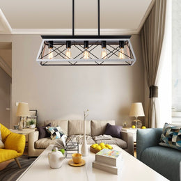 5 Lamps Farmhouse Chandelier for Dining Room - White (Bulbs Not Included)