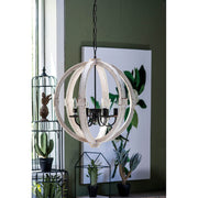 6 Light Wood Chandelier With Adjustable Chain For Kitchen, Dining Hall Entrance (Bulbs Not Included)