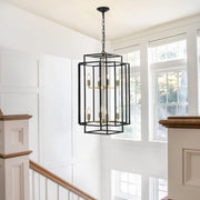 8 Lights Lantern Tiered Chandelier, Industrial Farmhouse Chandelier - Gold (Bulbs Not Included)
