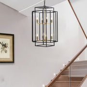 8 Lights Lantern Tiered Chandelier, Industrial Farmhouse Chandelier - Gold (Bulbs Not Included)