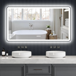 55x30 Rounded Corner, Frameless, 3 Colors Dimmable, Anti-Fog Mirror for Bathroom (Horizontal/Vertical)