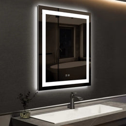 LED Bathroom Mirror 28 x 20 Inches with Front and Backlit, Anti-Fog, Dimmable Light