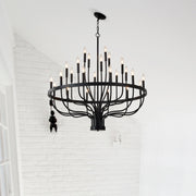 24-Light Modern Suspended Farmhouse Chandelier For Dining Room, Bedroom, Living Room - Black (Bulbs Not Included)
