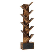 9 Tier Free Standing Tree Bookshelf With Drawer For Home Office, Living Room, Bedroom - Rustic Brown
