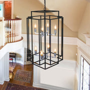 8 Lights Lantern Tiered Chandelier, Industrial Farmhouse Chandelier - Black (Bulbs Not Included)
