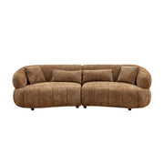 Modern Sectional Curved Sofa, Textured Fabric, Upholstered 4-Seat Comfort For Living Room - Brown