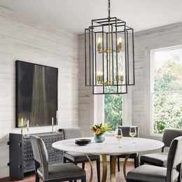 8 Lights Lantern Tiered Chandelier, Industrial Farmhouse Chandelier - Gold (Bulbs Not Included)