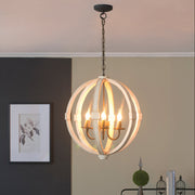 6 Light Wood Chandelier With Adjustable Chain For Kitchen, Dining Hall Entrance (Bulbs Not Included)