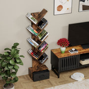 9 Tier Free Standing Tree Bookshelf With Drawer For Home Office, Living Room, Bedroom - Rustic Brown