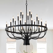 24-Light Modern Suspended Farmhouse Chandelier For Dining Room, Bedroom, Living Room - Black (Bulbs Not Included)