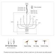 24-Light Modern Suspended Farmhouse Chandelier For Dining Room, Bedroom, Living Room - Black (Bulbs Not Included)