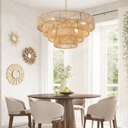 Bohemian Woven Rattan Chandelier for Kitchen, Dinning Hall, Entrance
