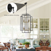 8 Lights Lantern Tiered Chandelier, Industrial Farmhouse Chandelier - Gold (Bulbs Not Included)