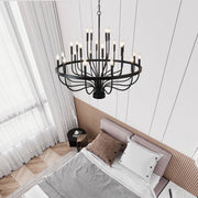 24-Light Modern Suspended Farmhouse Chandelier For Dining Room, Bedroom, Living Room - Black (Bulbs Not Included)