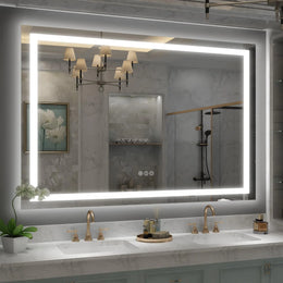 50x 40 LED Lighted Large Vanity Mirror for Bathroom with Anti-Fog & Dimmable Lights (Front + Backlit)